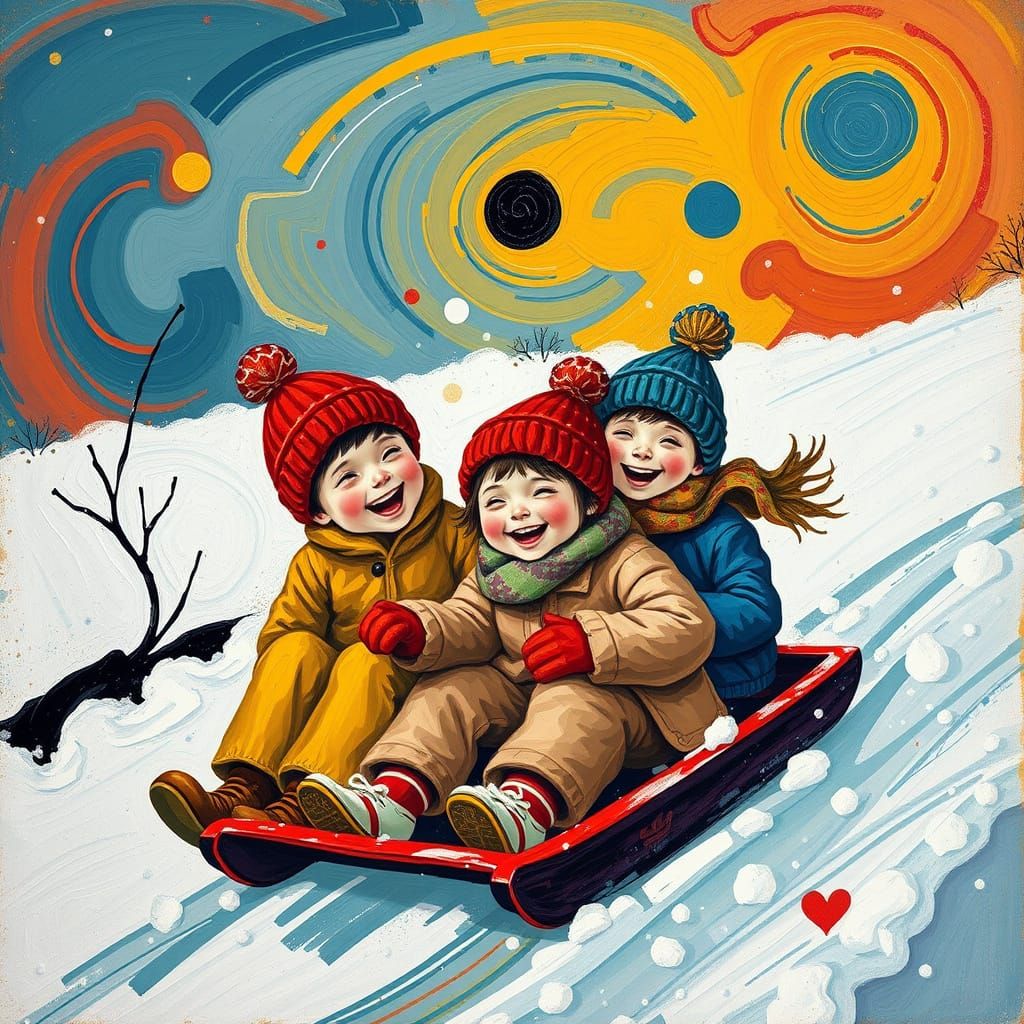Joyful Winter Scene in Vibrant Colors