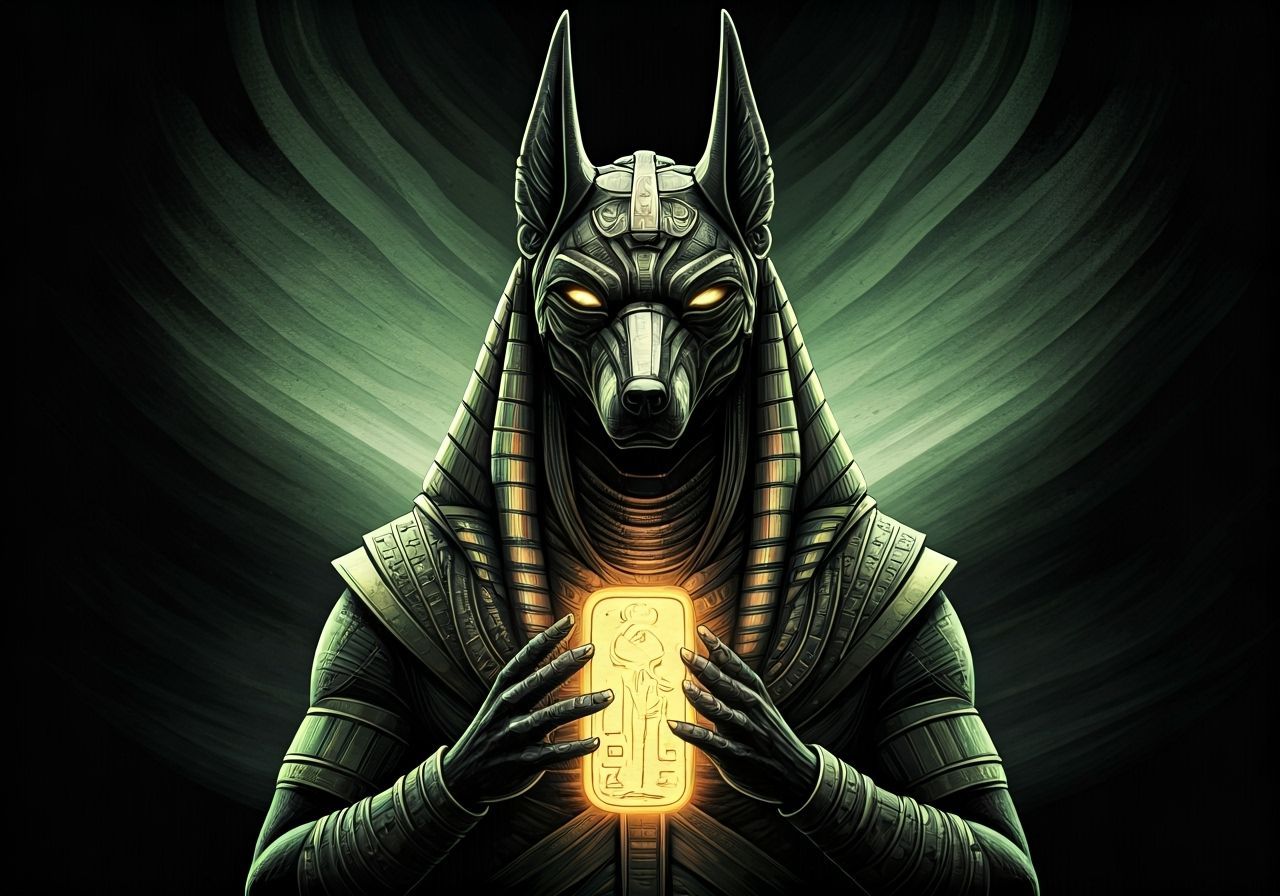 Futuristic Anubis with Glowing Tablet