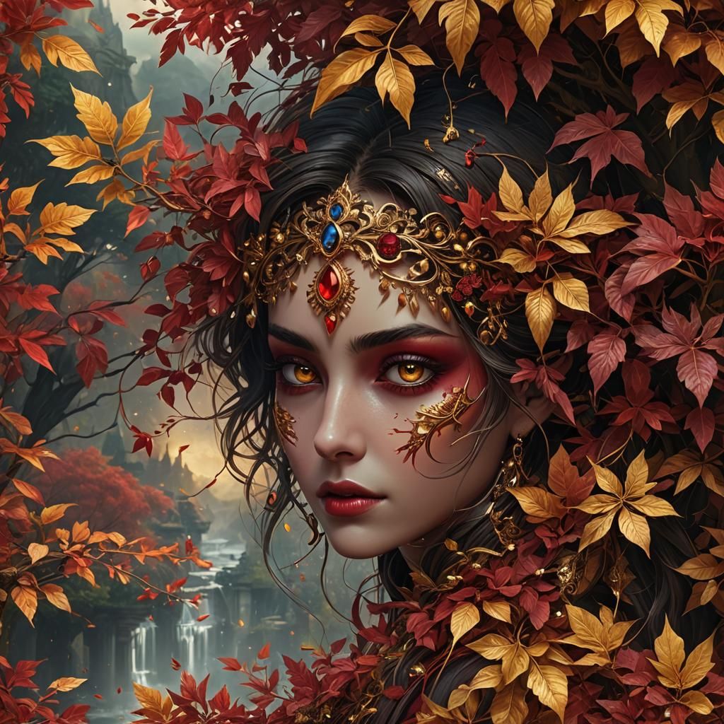 Crimson and Gold Autumn Foliage in Detailed Matte Painting