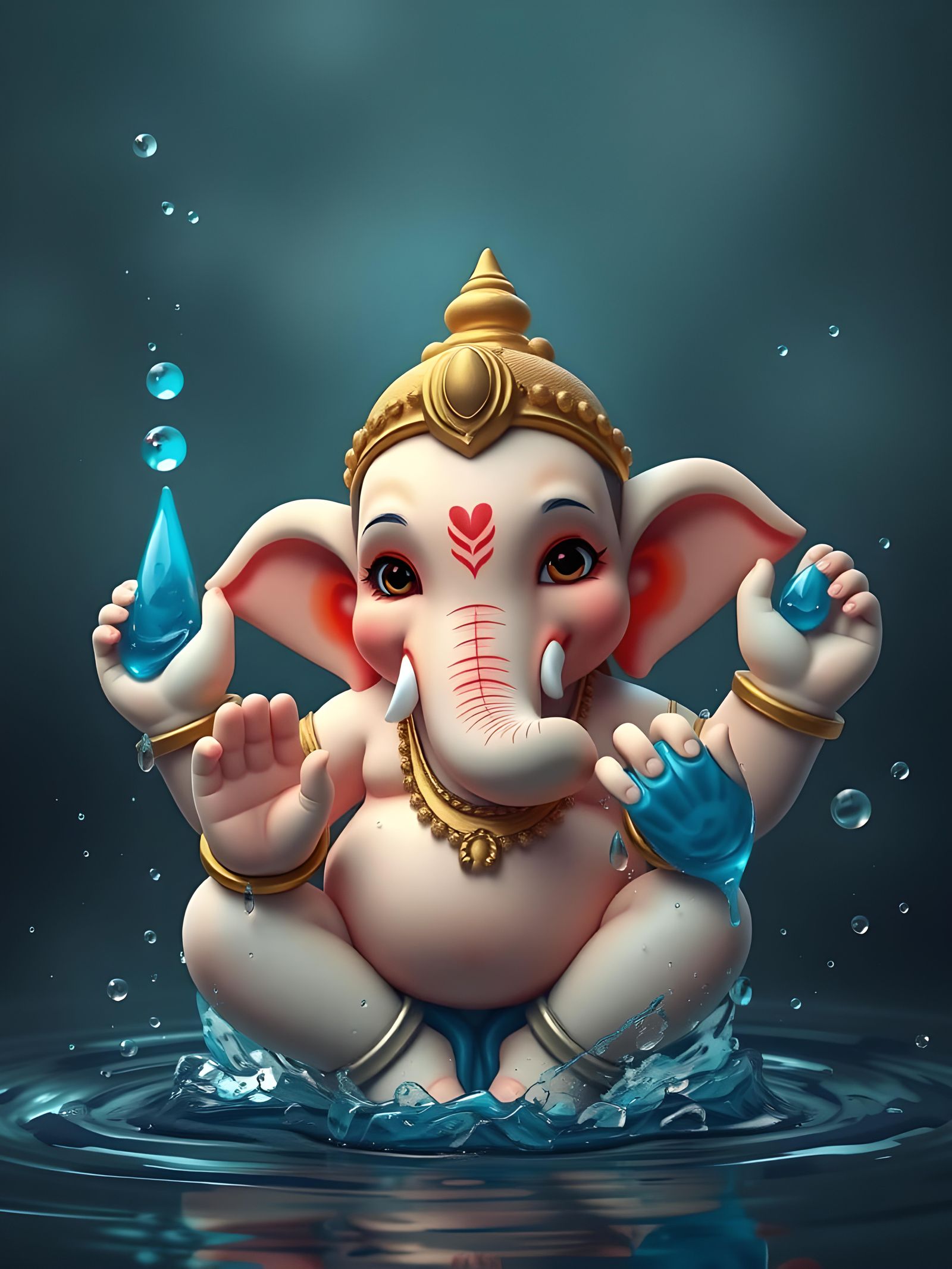 Adorable Ganesha with Water Arms: Digital Illustration