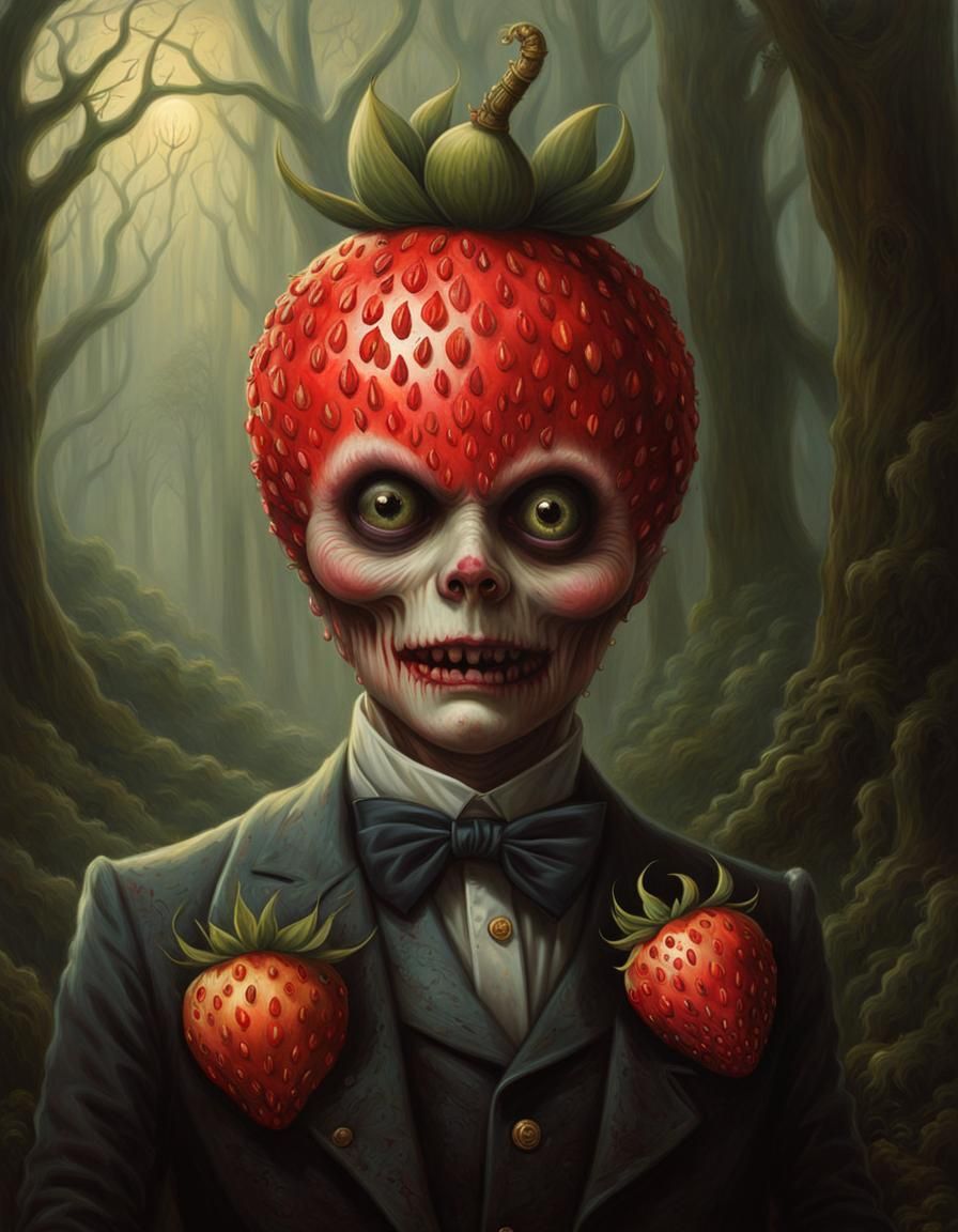 Scary Zombie Strawberry Portrait in Horrorpunk Style