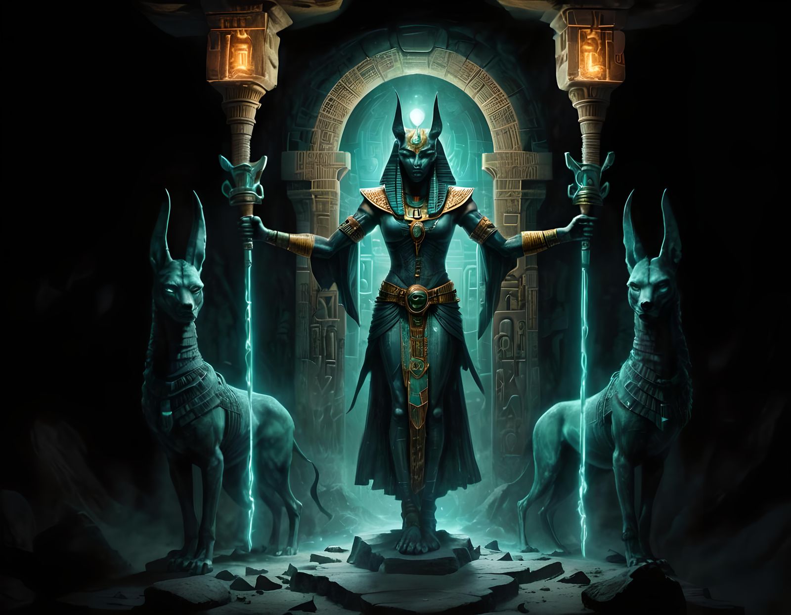 Egyptian Sorceress Casting Spell in Ancient Cave