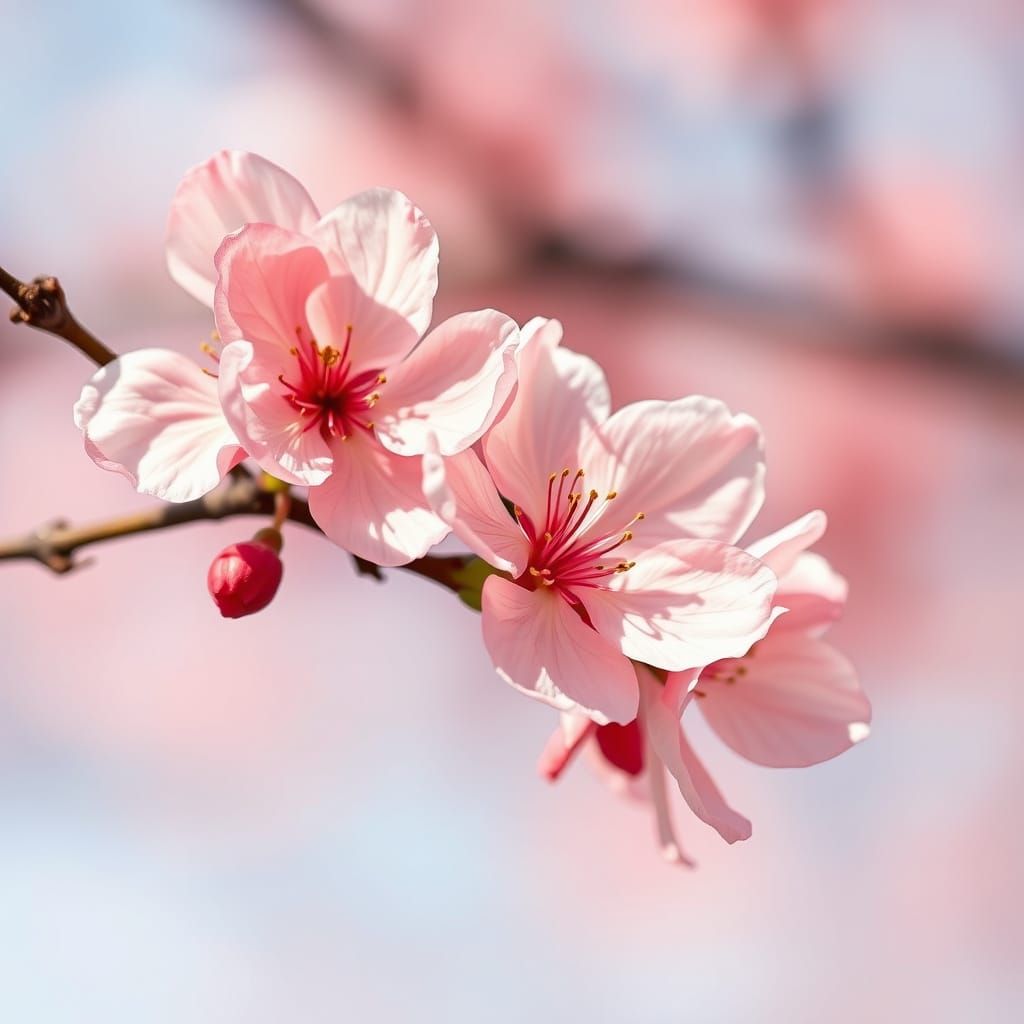 Tender Peach Blossom Branch in Soft Focus