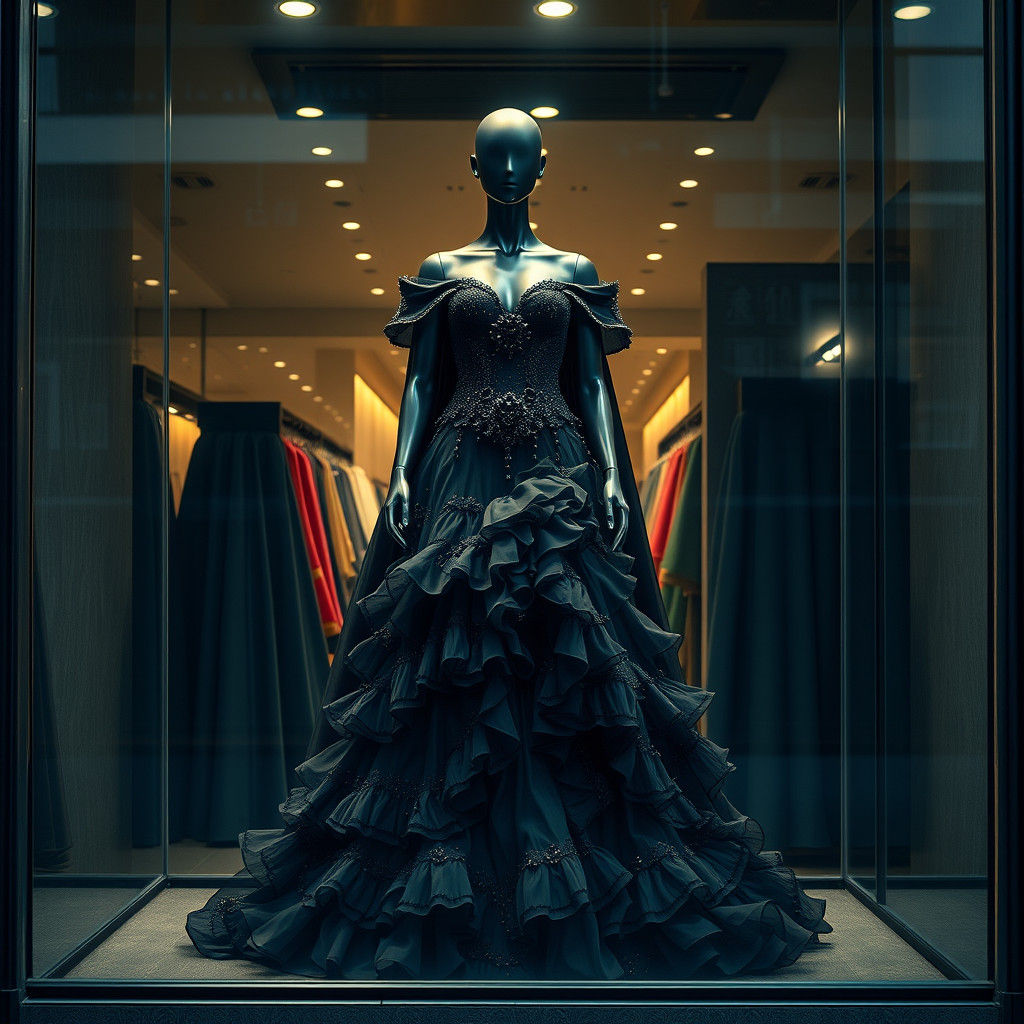 Elegant Gothic Ball Gown on Mannequin