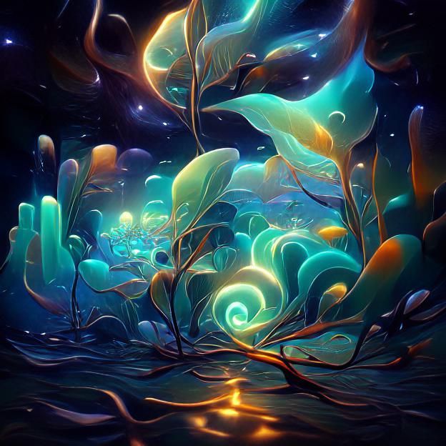 Bioluminescent Alien Algae Bloom in Digital Art Style