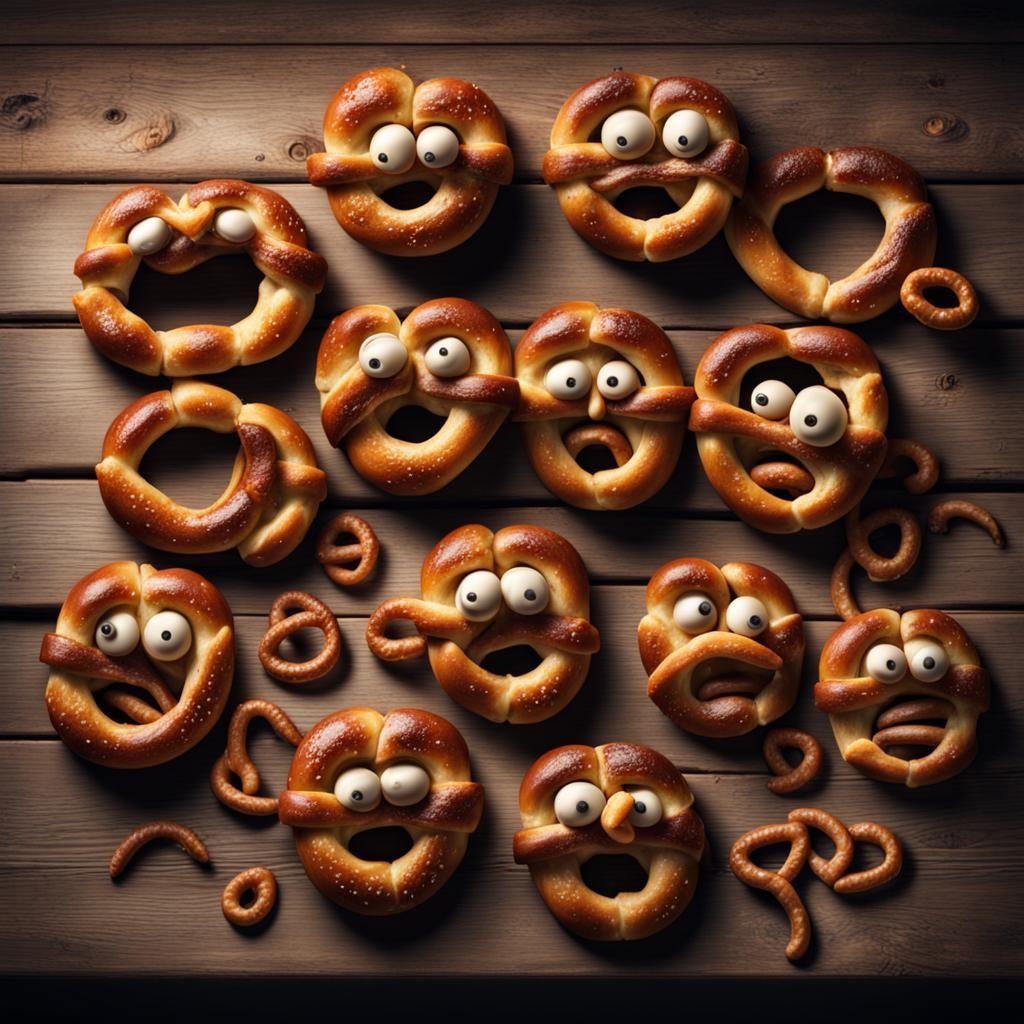 Angry Pretzel People on Wooden Table