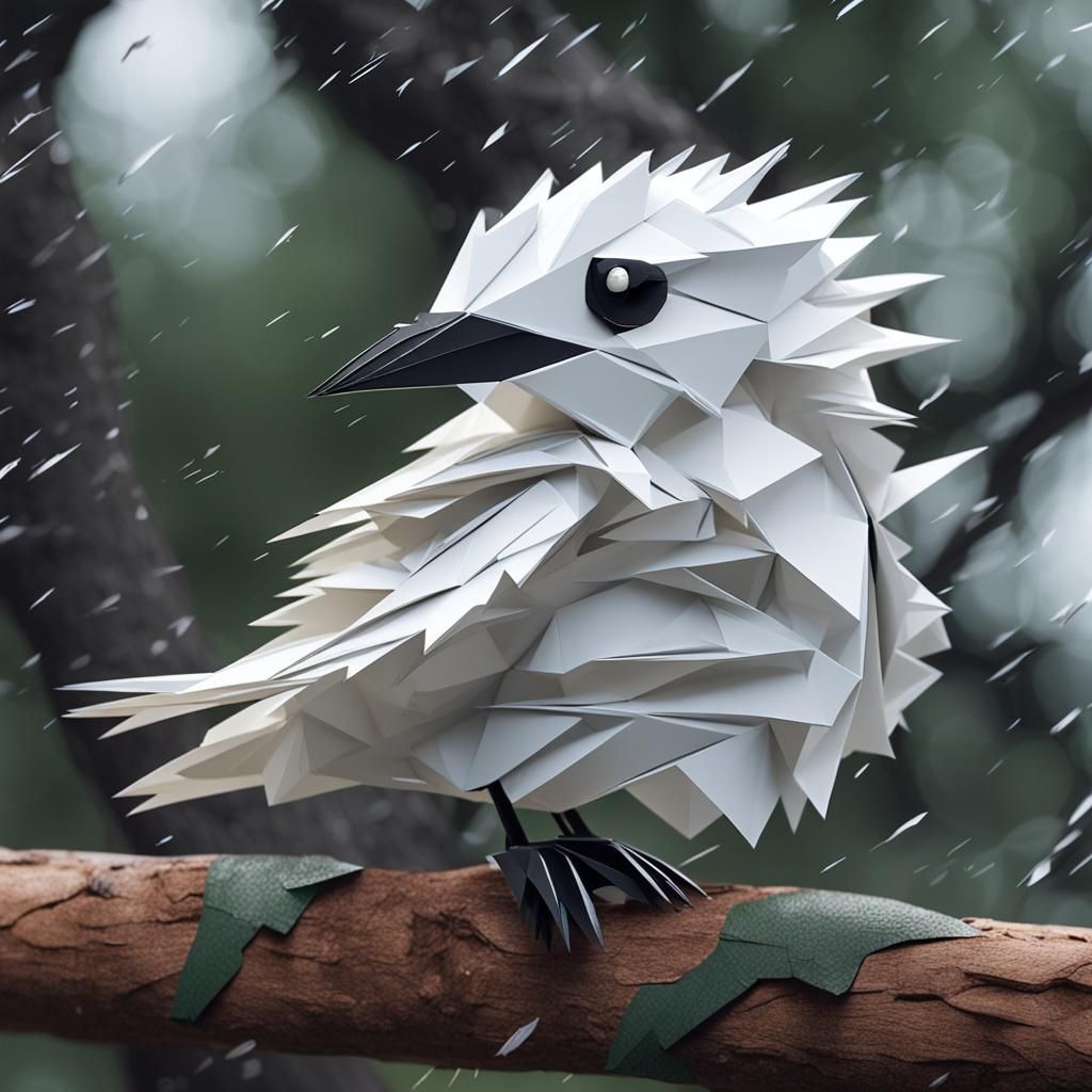 White Tern Chick in Origami Papercraft Style