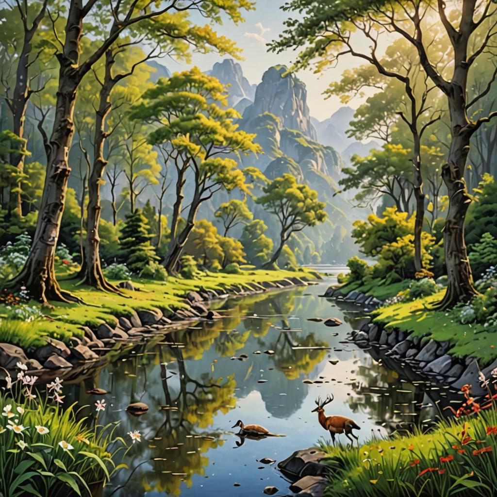 Nature's Beauty: A Highly Detailed Outdoor Painting