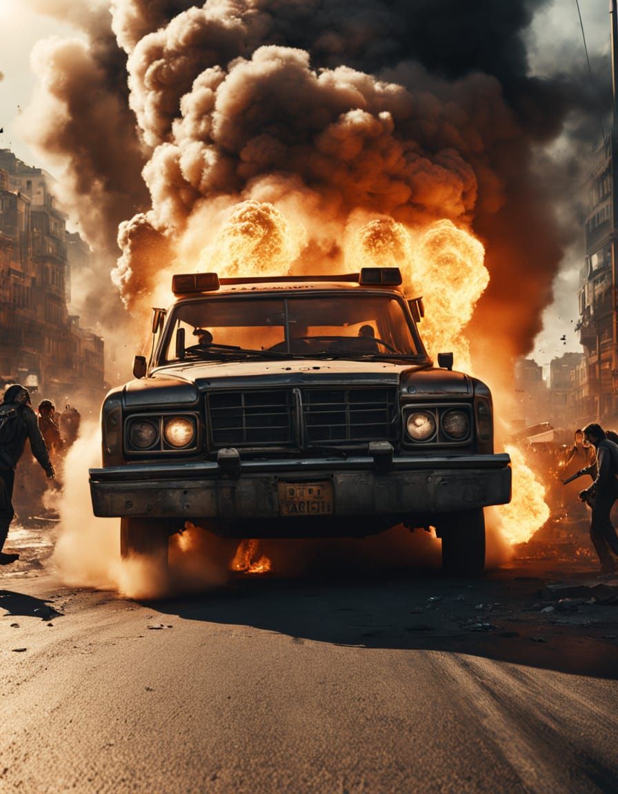 Vigilante Killer Dominates a Burning Bus in a Sea of Vibrant...
