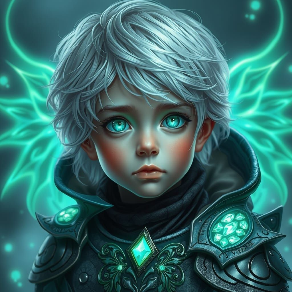 Boy in Bioluminescent Armor with Diamond Eyes