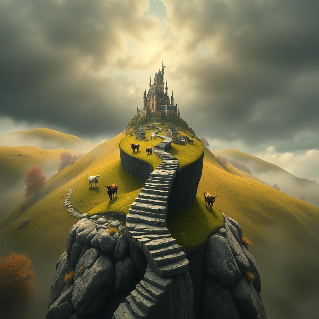 Surreal Landscape: Floating Stones Bridge to Castle