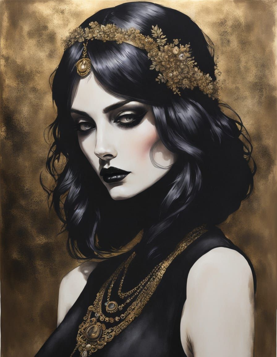 Goth Goddess in Gilded Splendor