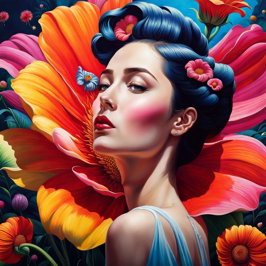 Surreal Woman Showers in Giant Flower