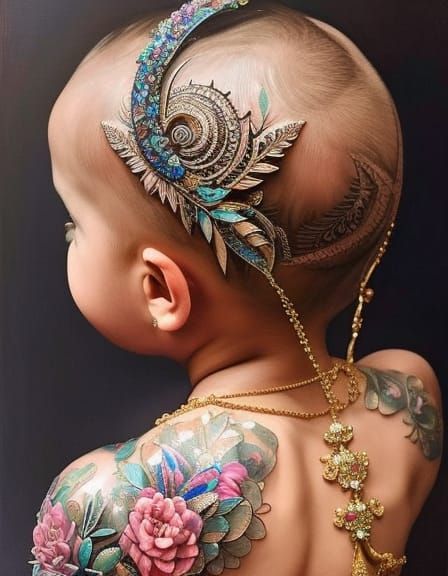Tattooed Toddler with Floating Crystals