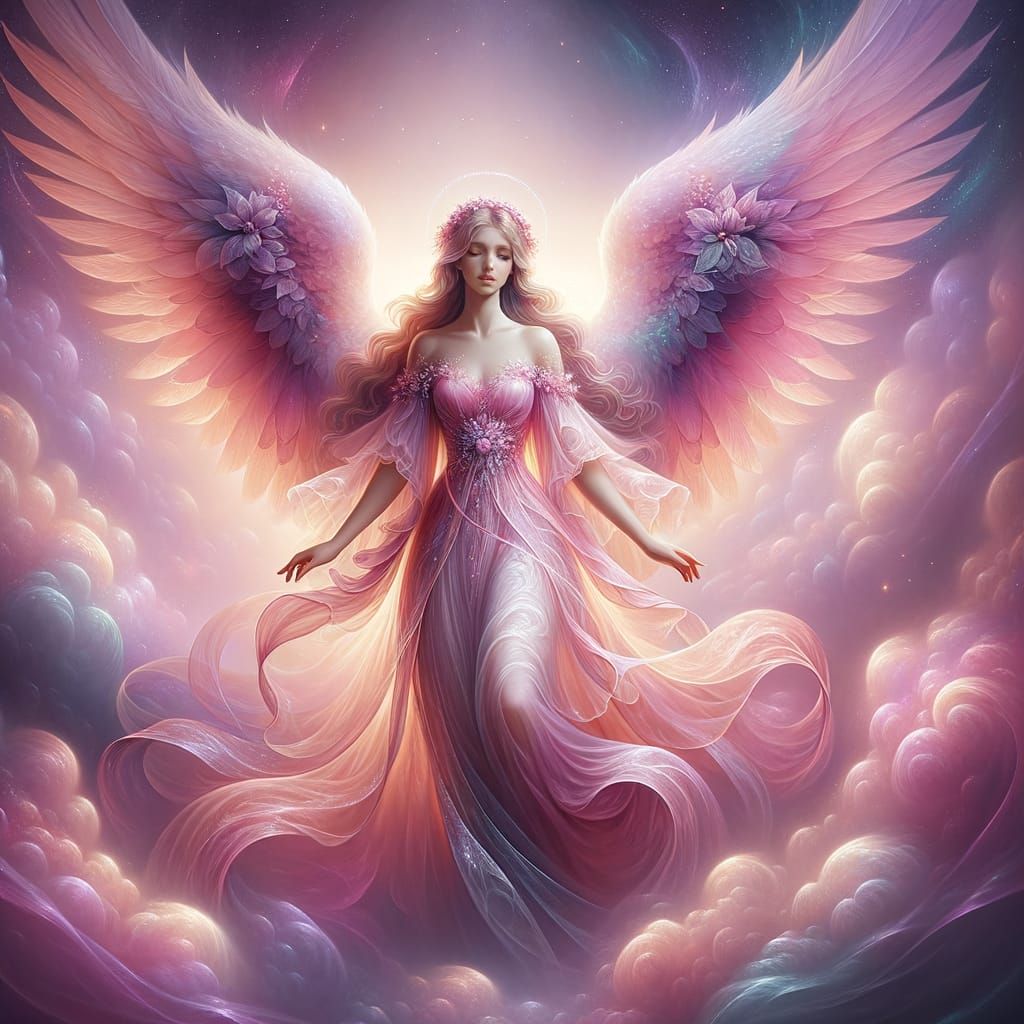 Radiant Pink and Purple Angel in Celestial Splendor