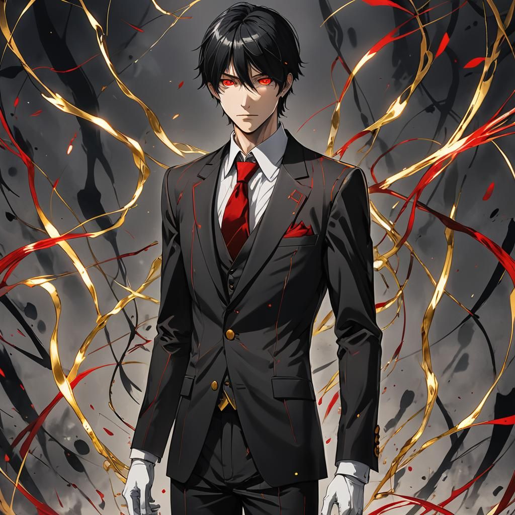 Anime Butler with Striking Eyes in Cel-Shaded Style