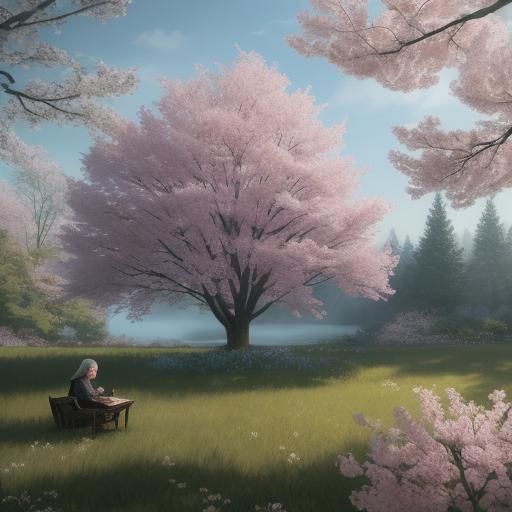 Dogwood Tree Scene in Fantasy Concept Art Style