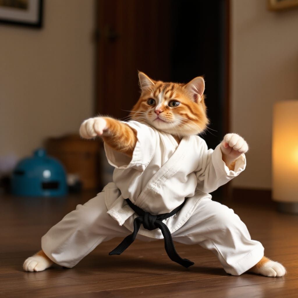 Cat Practicing Karate Moves