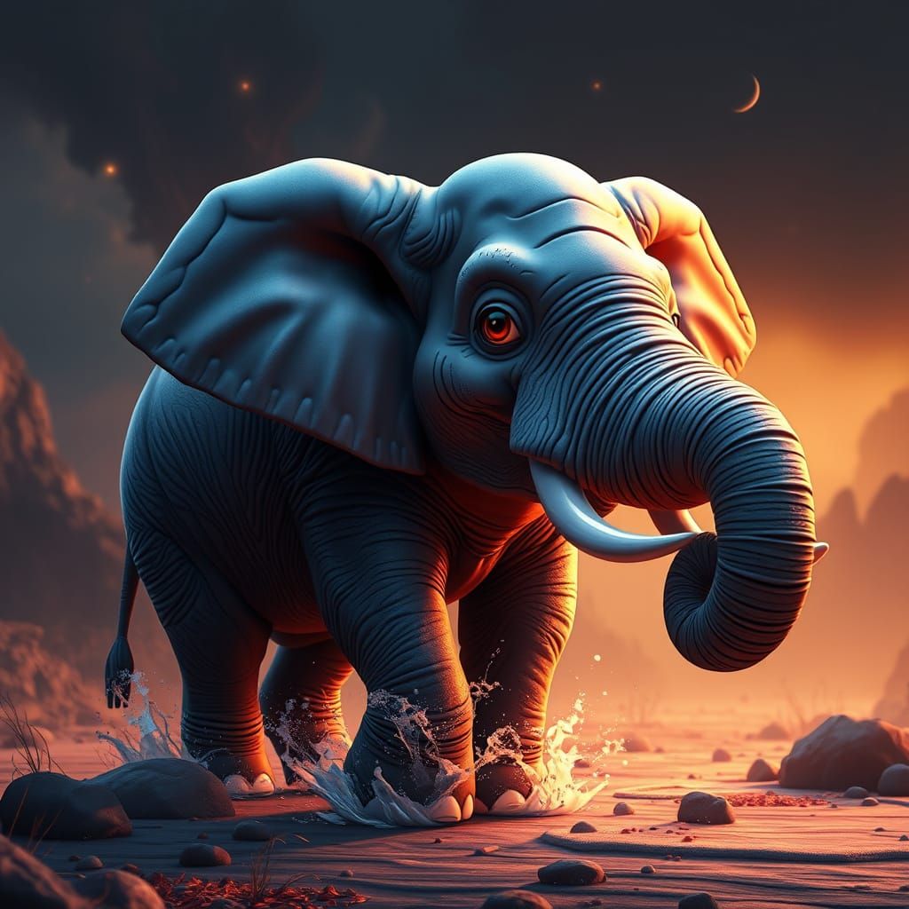 Vibrant Fantasy Elephant in Splendid Complementary Colors