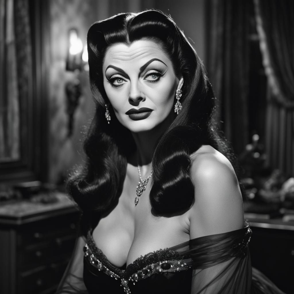 Yvonne DeCarlo as Lily Munster: Black and White Portrait