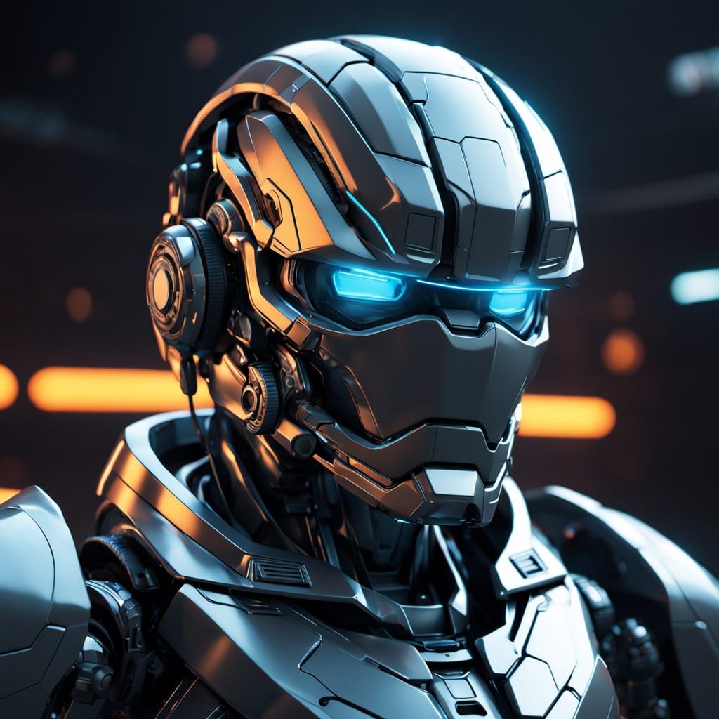 Epic Sci-Fi Mech Uniform Logo in Neon-Lit Metallic Glory