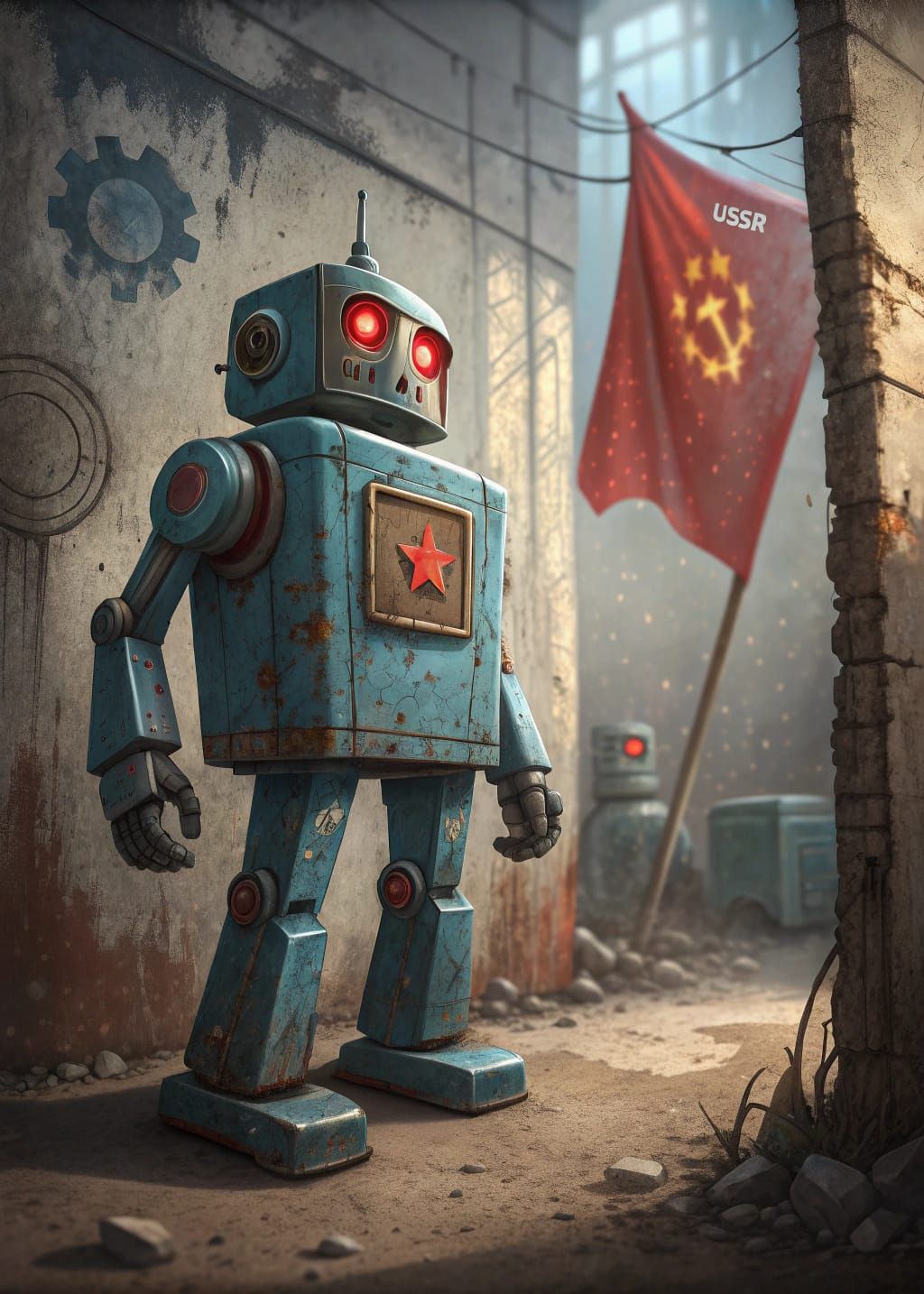 Vintage Robot in Retro-Futuristic Soviet Dystopia
