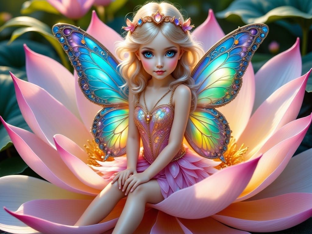 Micro Fairy on Hologram Lotus, Digital Art