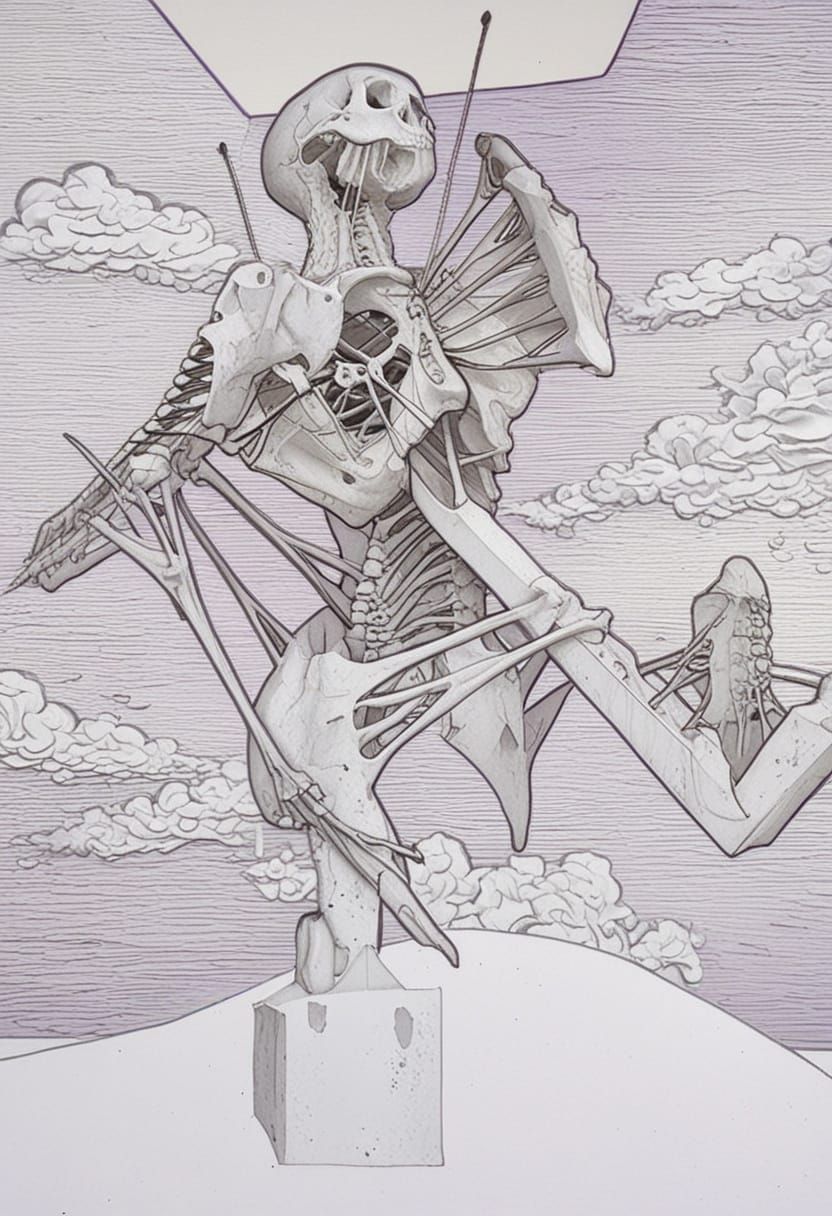 Eerie Skeleton Woman in Surrealist Oil Painting