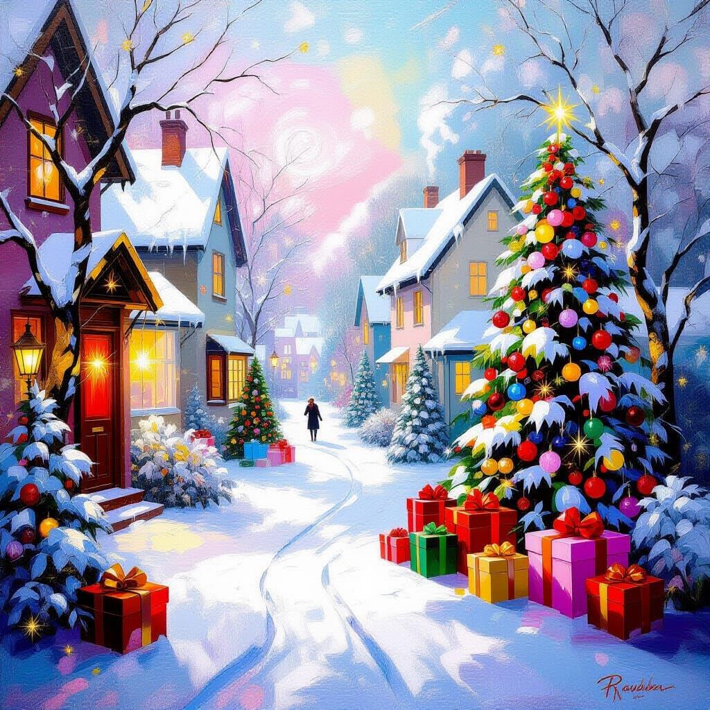 Metamodern Christmas Presents in a Cityscape