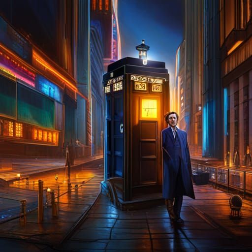 Surreal Cyberpunk Tardis with Melting Clocks