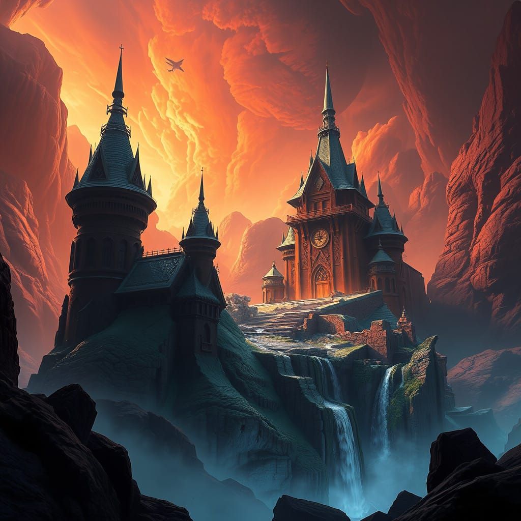 Intricate Fantasy World Unveiled in High-Contrast Colors