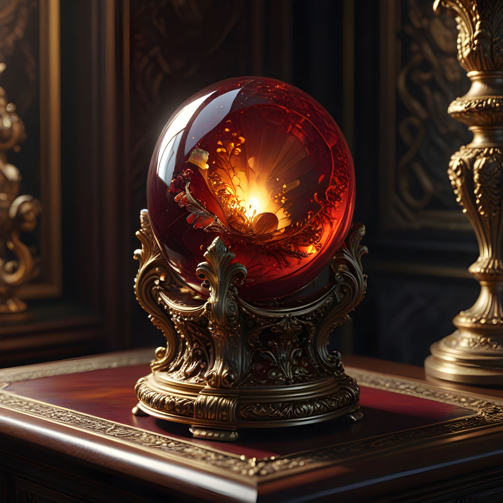 Luxurious Sardius Gemstone Illuminated in an Ornate Chamber