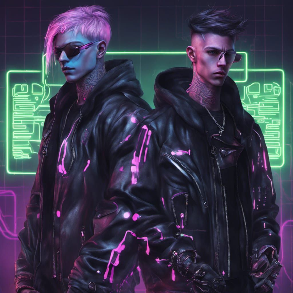 Cyber Male in Neon Goth Style