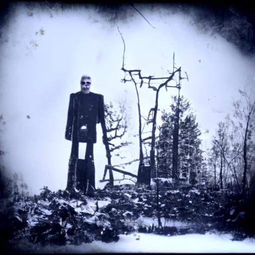 Electric Man in Forest Ruins: Horror Scene