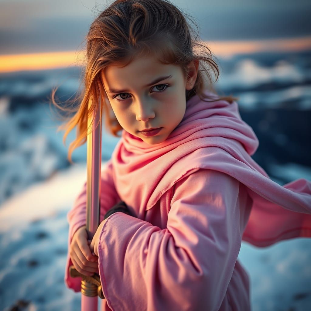 Girl with Pink Gold Sword, Professional Color Portrait