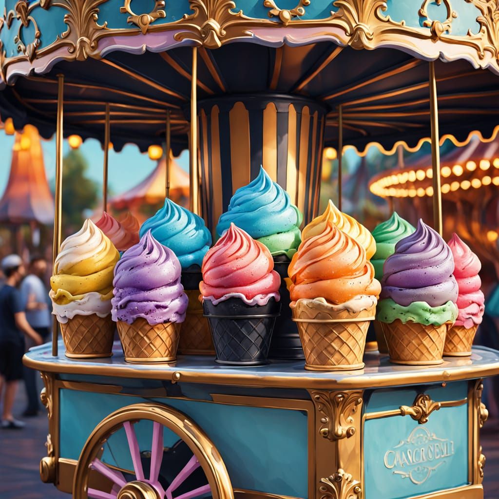 Colorful Ice Cream Cart in Gouache Style