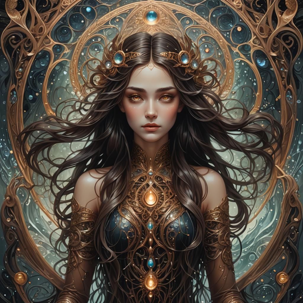 Ethereal Woman with Iridescent Hair, Digital Art Nouveau