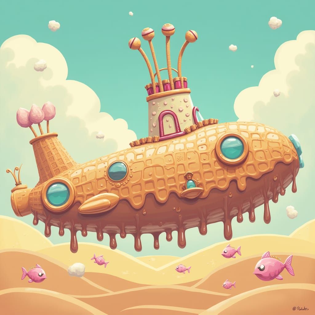 Chocolate Submarine Sailing Caramel Sea, Retro-Futuristic St...