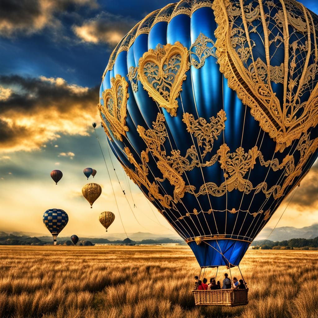 Golden Lace Hot Air Balloon in Hyperrealistic Detail