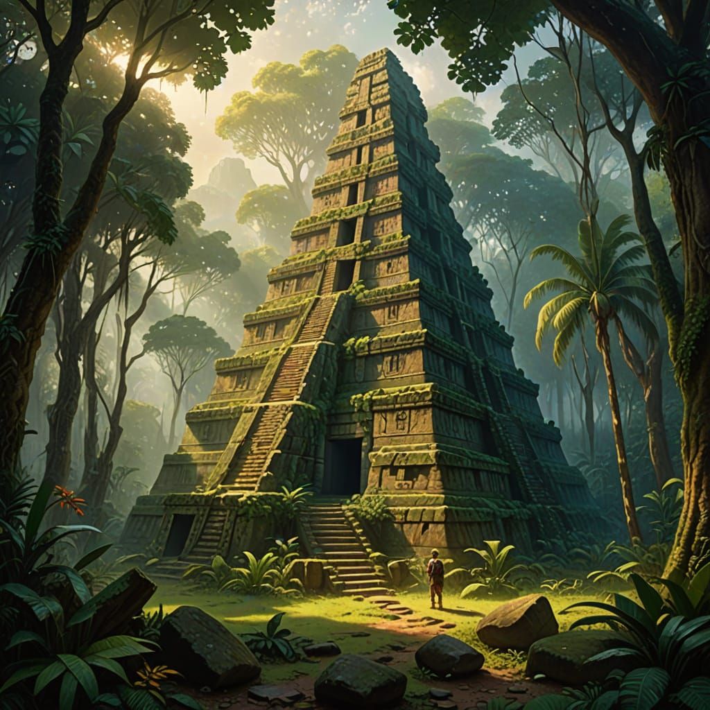 Mayan Pyramid Discovered: A Fantasy Oil Painting