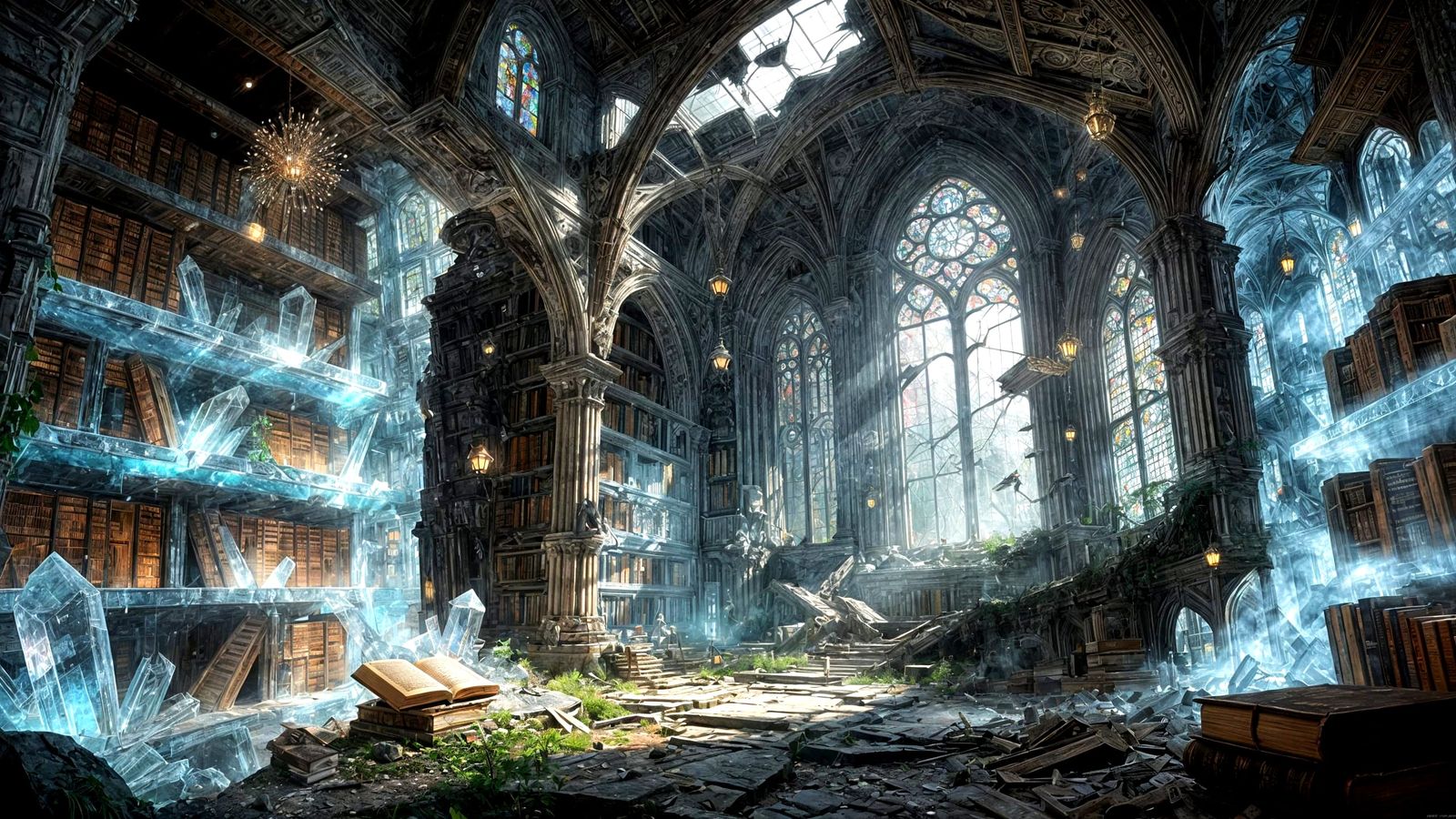 Crystalline Library Reimagined in Dreamlike Fantasy Art