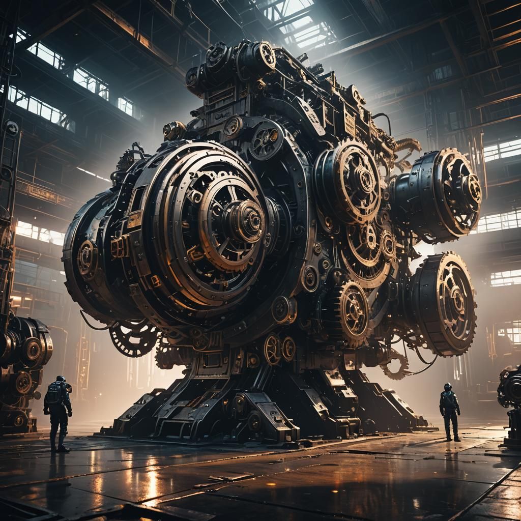 Detailed Mech Ground Shot in Sci-Fi Industrial Setting
