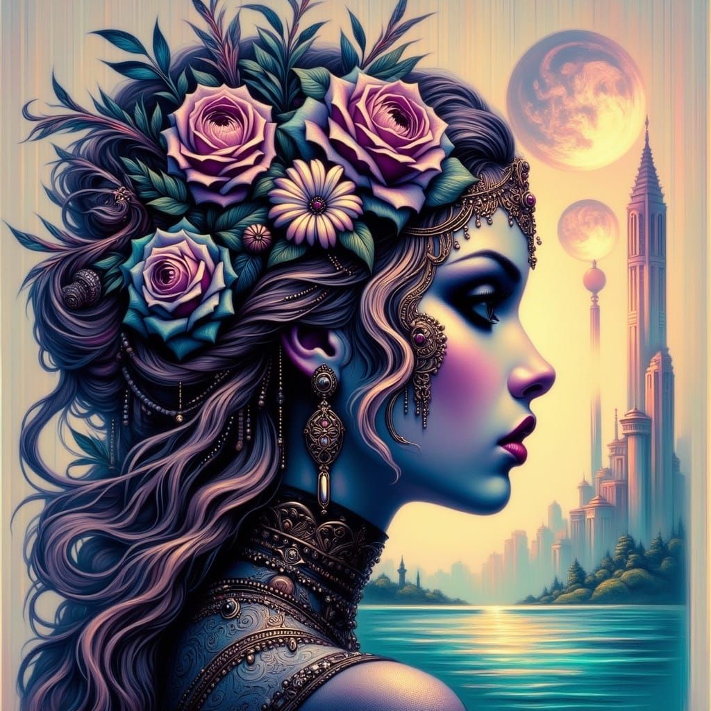 Woman with Braids on Alien Planet, Digital Painting