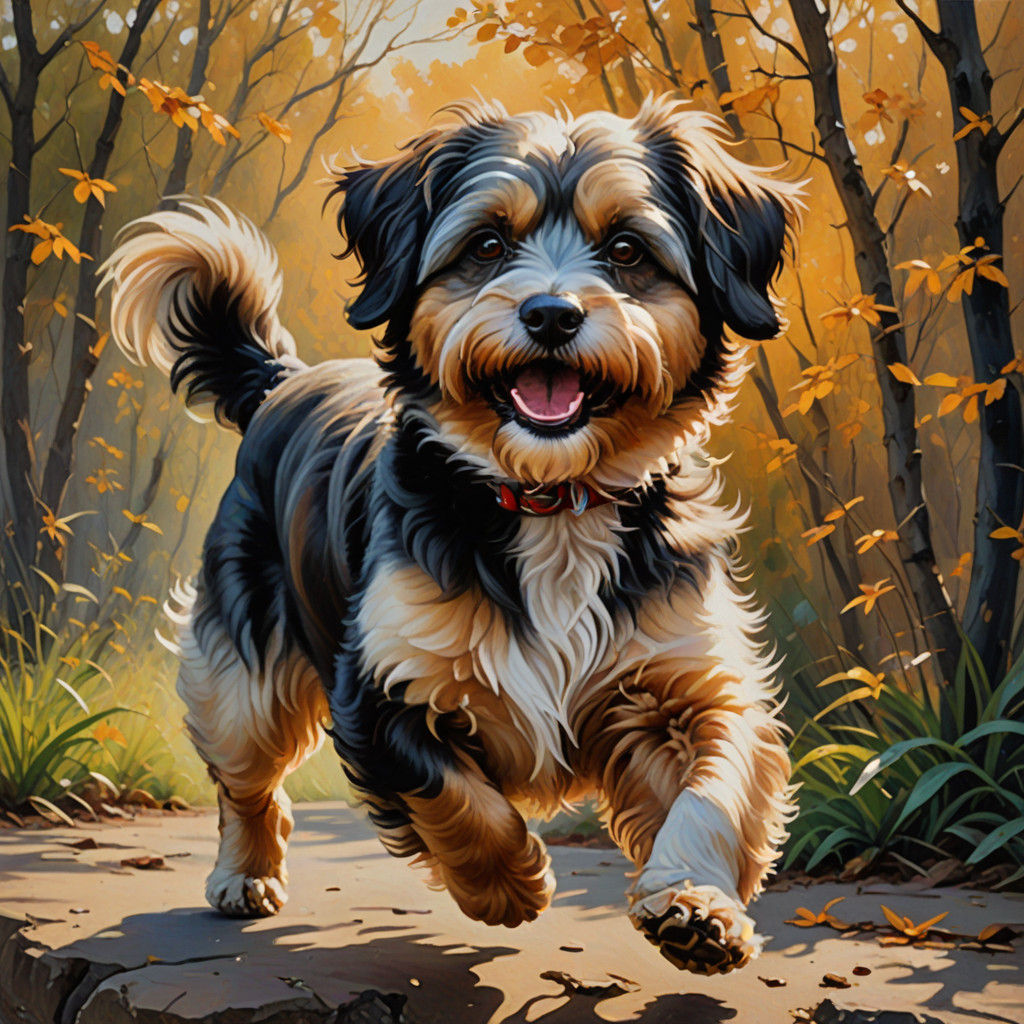 Realistic Oil Painting of a Havanese Dog in Kickboxing Pose