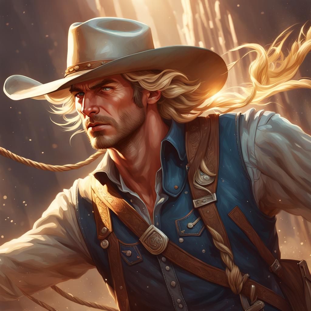 Blonde Cowboy Portrait in Hyperdetailed Digital Art Style