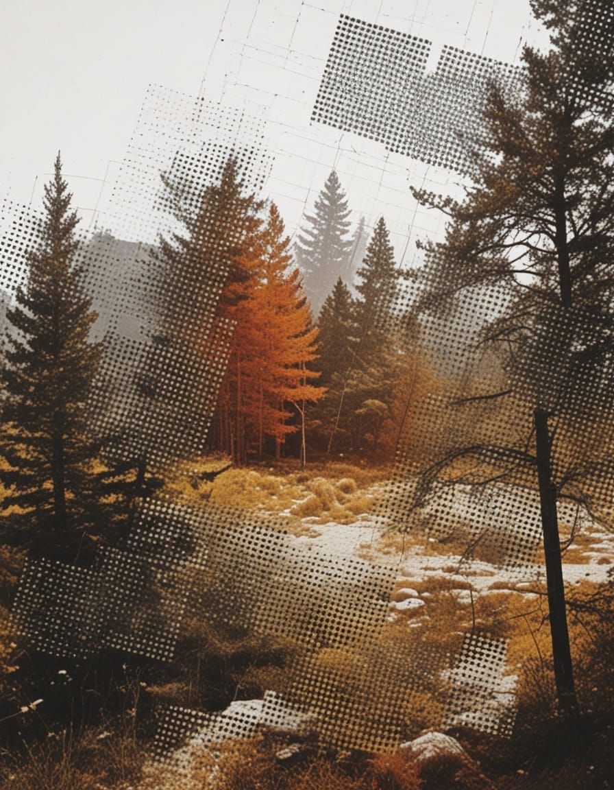Double Exposure Landscape with Halftone Texture