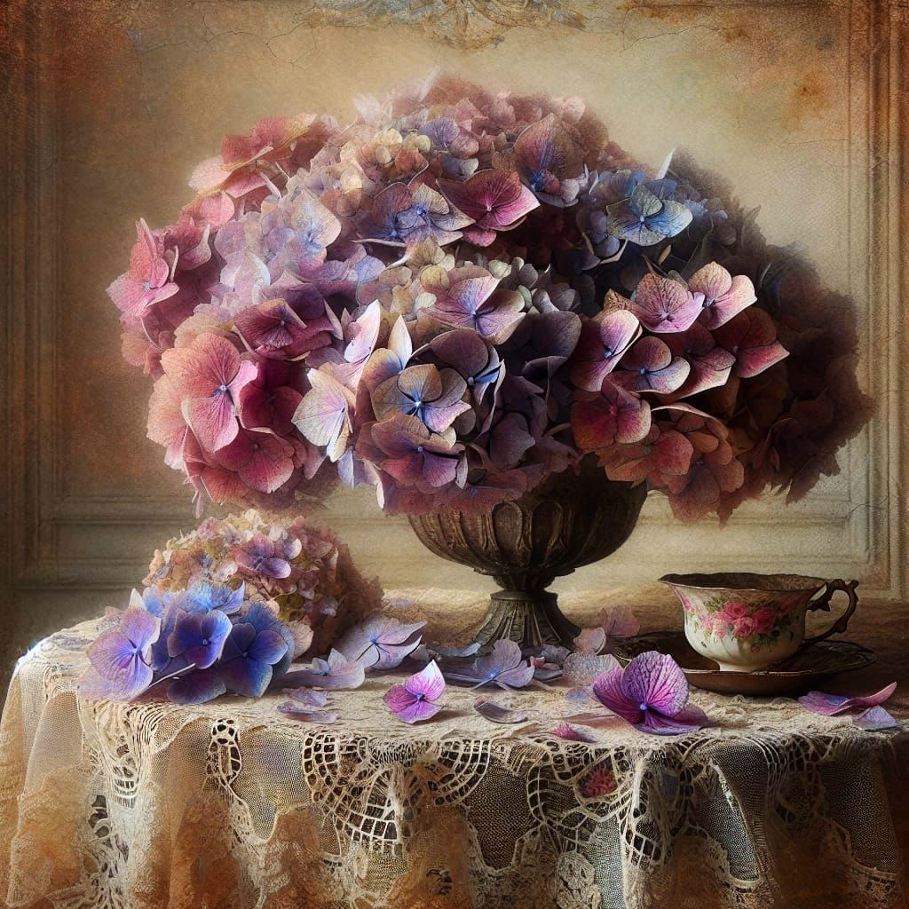 Victorian Hydrangea Still Life: A Nostalgic Painting