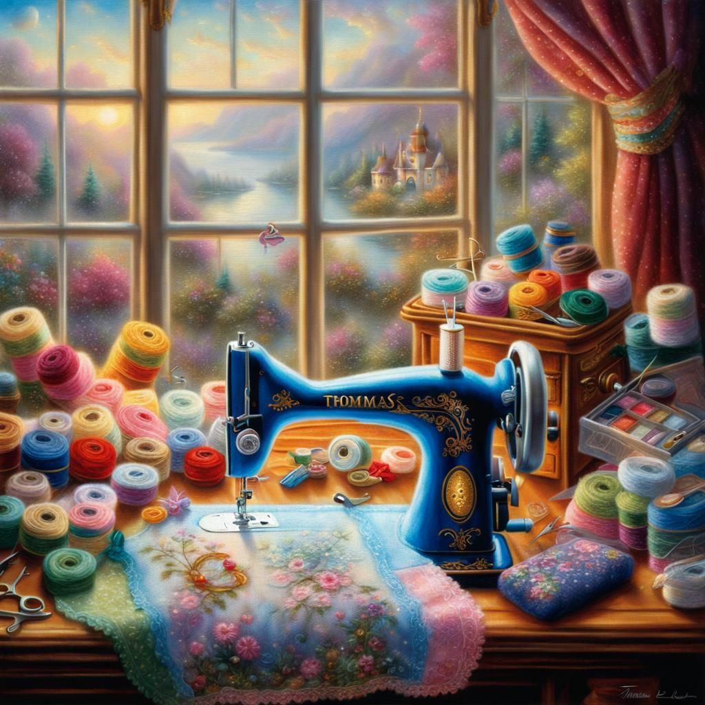 Colorful Sewing Supplies in Ethereal Fantasy Style