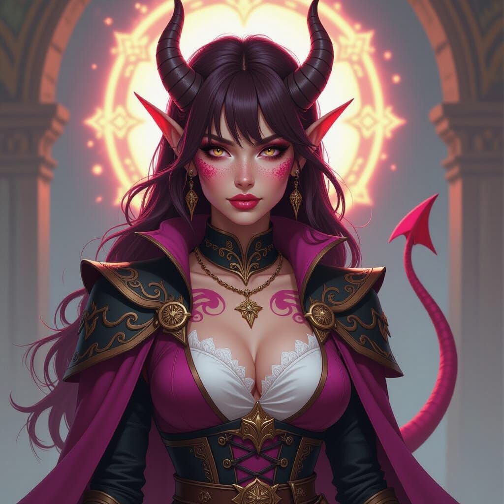 Tiefling Cleric with Pink Skin and Spade Tail
