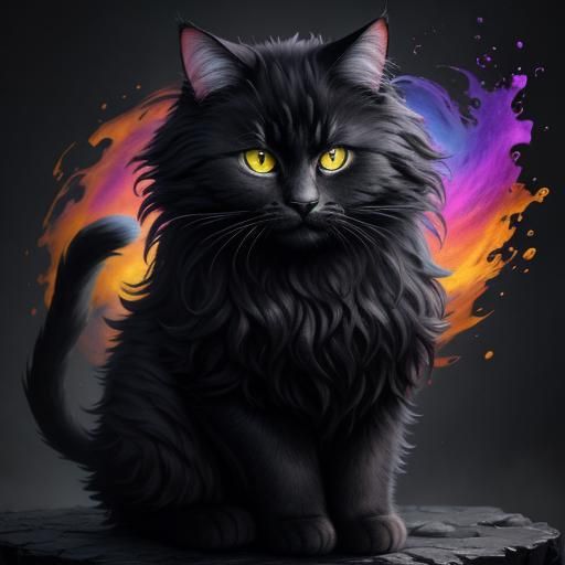 Vibrant Black Cat Splash Art in Bold Colors